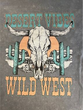 Zutter Desert Vibes Wild West Longhorn Graphic Tee Mineral Washed Grey